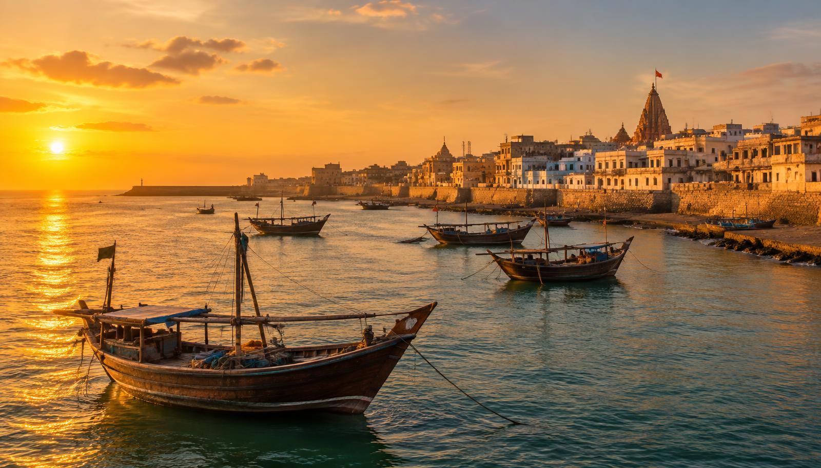 Porbandar coastline at golden hour